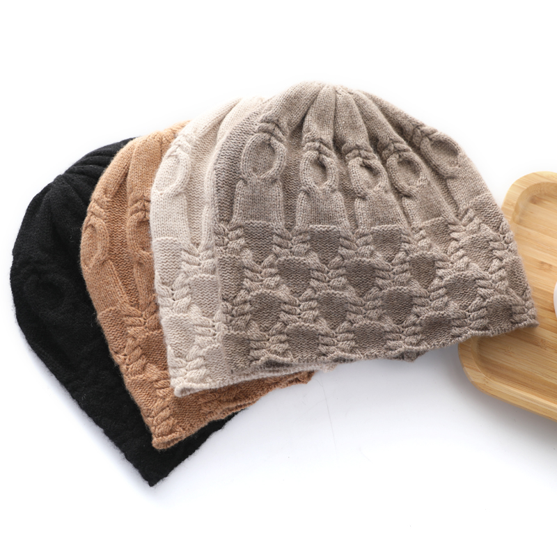 纯羊毛帽子女士秋冬季编织针织帽保暖洋气毛线帽显脸小卷边堆堆帽