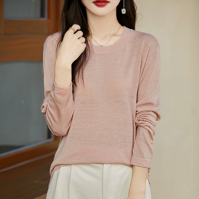 25精仿超细薄款水溶羊毛衫女圆领宽松针织衫纯色百搭宽松打底毛衣