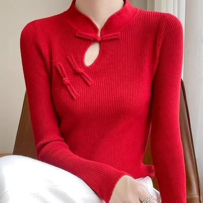断码清仓新秋冬山羊绒衫女装国风长袖针织衫打底衫套头显瘦上衣