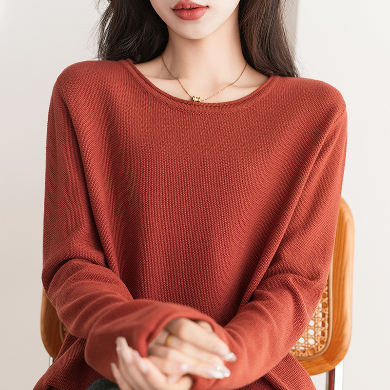 2025全棉细腻亲肤纯棉针织毛衣女春秋新款今年流行宽松大码打底衫