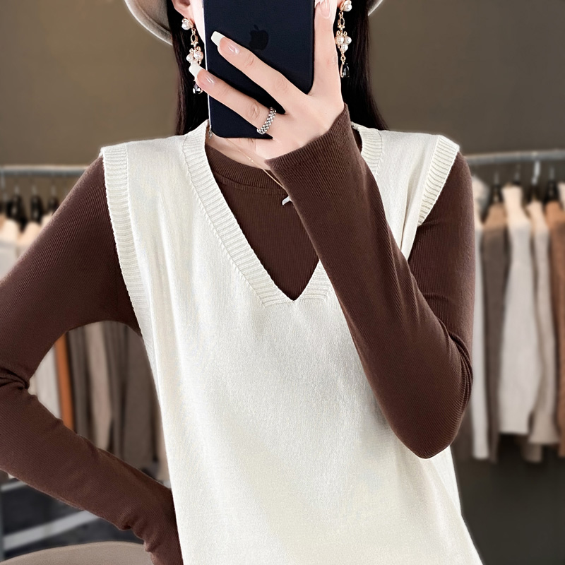 100％纯棉针织马甲女V领宽松短款全棉线坎肩春秋新款纯色百搭马甲