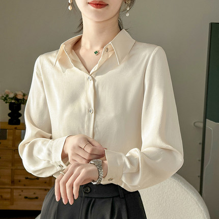 哑光真丝衬衫2024新款春夏休闲长袖宽松高端重磅桑蚕丝醋酸上衣女