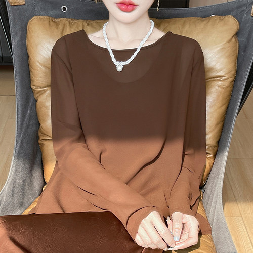 纯色薄款长袖T恤女2025春夏新款后背拼接蕾丝小衫纯欲上衣时尚潮