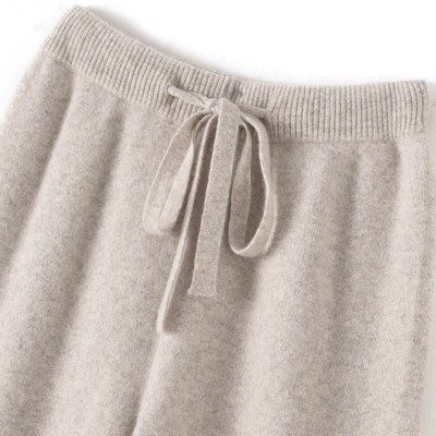 2025秋冬新款羊毛针织裤女阔腿宽松羊绒小个子休闲直筒加厚长裤