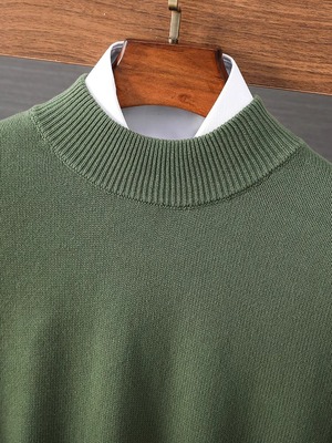 亲肤不扎精纺纯棉半高领针织衫男宽松打底线衣冬季男士潮流毛衣