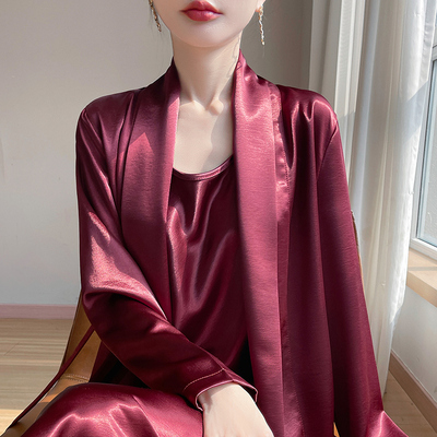 高级感醋酸缎面西装外套女2025春季新款法式气质腰带修身外搭上衣