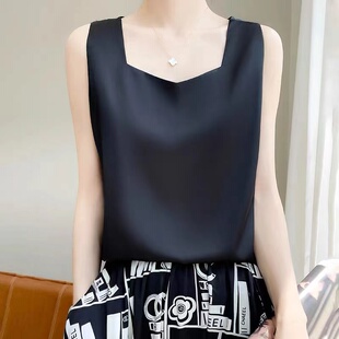 内搭醋酸宽松显瘦外穿 桑蚕丝西装 2024新款 U领真丝吊带背心女无袖