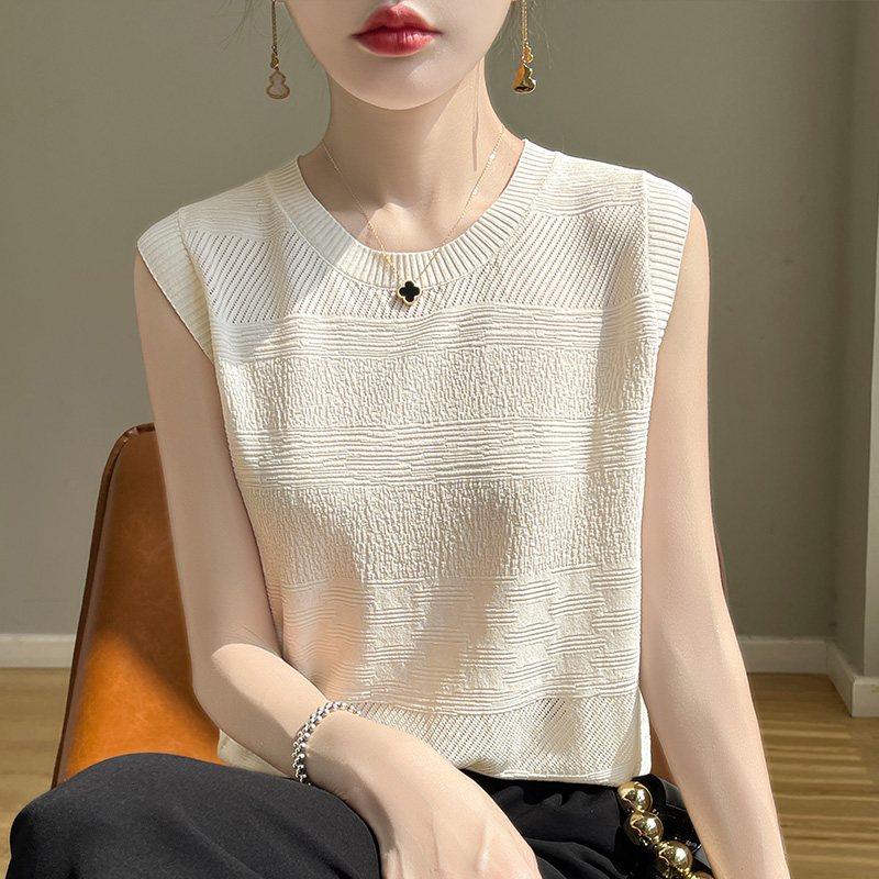 法式精致背心女夏外穿宽松显瘦冰丝针织内搭打底衫无袖吊带上衣女