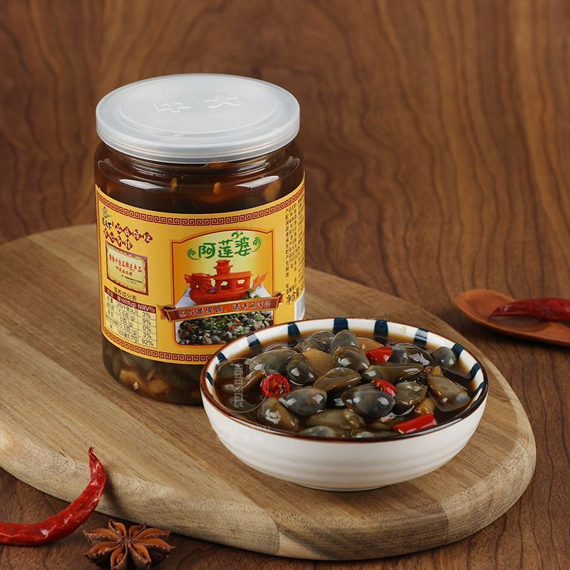 阿莲婆泥螺无沙个大蒜香腌制即食海鲜小菜一瓶净含量400g