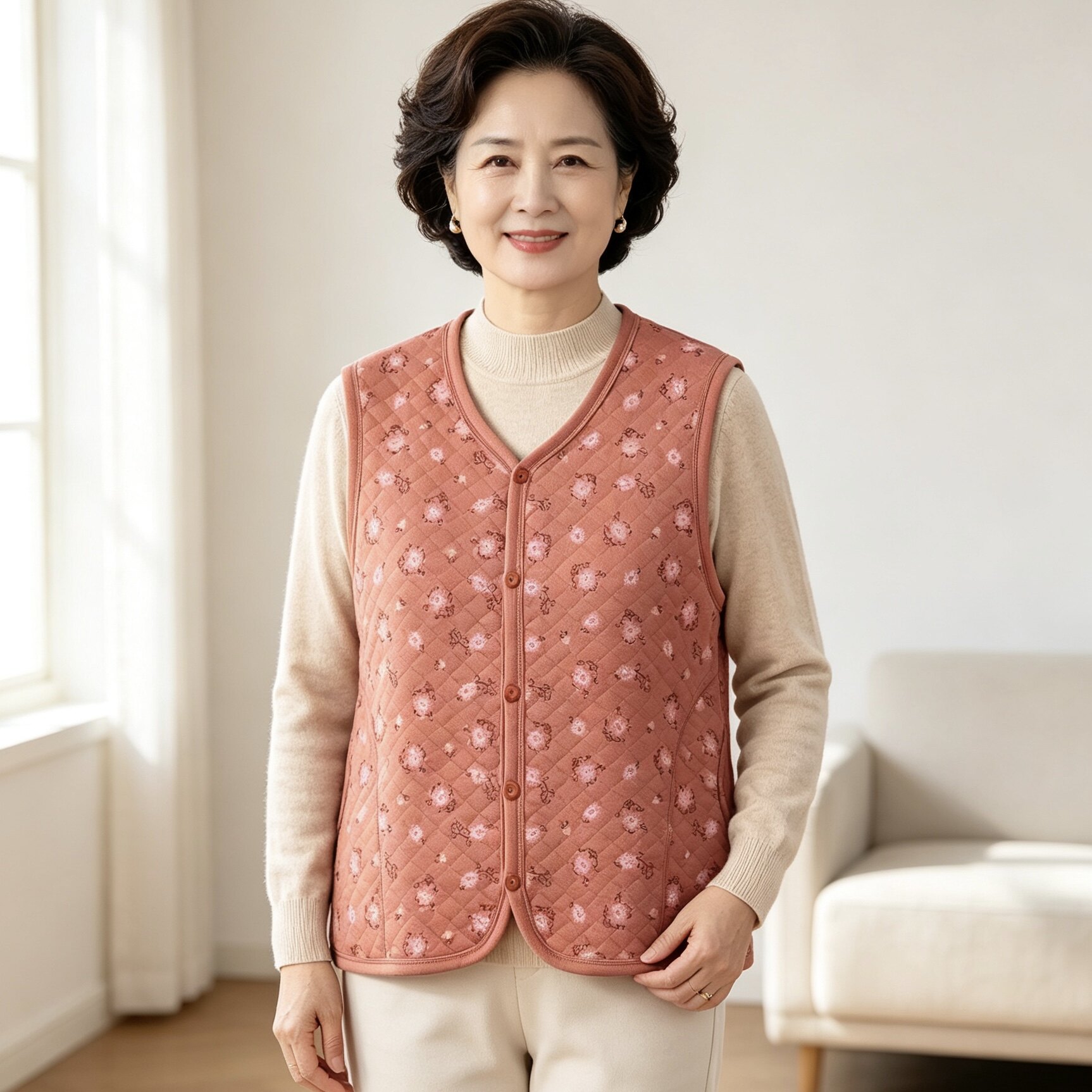 中老年女三层保暖马甲老人夹棉开衫坎肩妈妈秋冬宽松全棉保暖背心