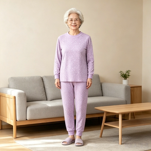 中老年女士纯棉秋衣秋裤套装妈妈保暖内衣宽松大码老人打底棉毛衫
