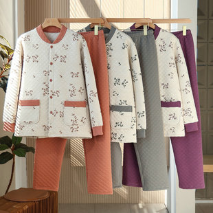 中老年人纯棉保暖内衣套装妈妈大码睡衣家居服新中式夹棉加厚开衫