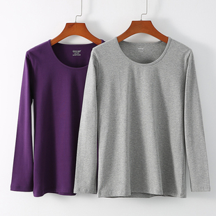 森鹅中老年纯棉秋衣女薄款贴身内穿保暖内衣单件线衣打底棉毛衫