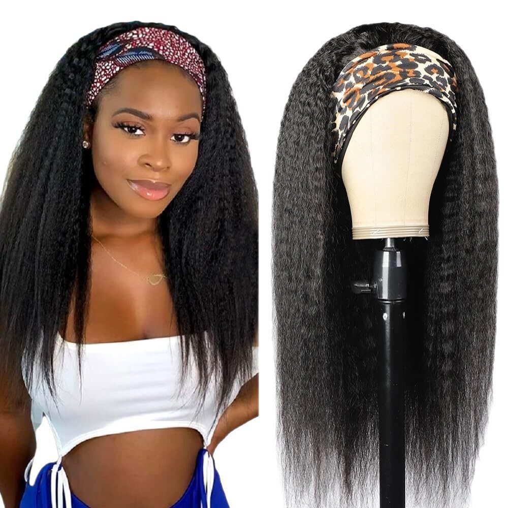 Real Human Hair Wig Kinky Straight Headband Glueless Wigs