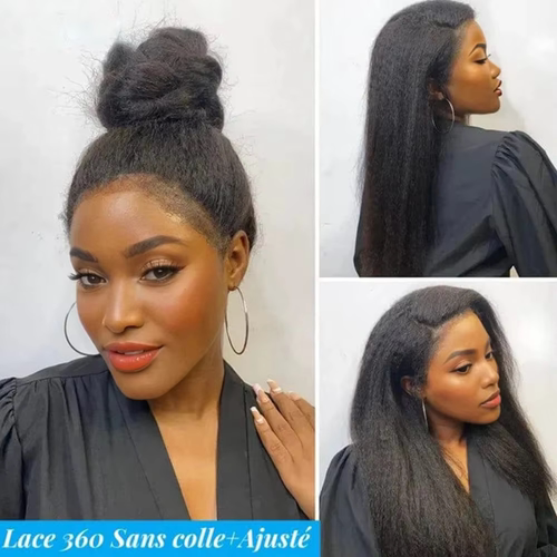 360 Glueless Human Hair Kinky Straight Wig with 4c hair line
