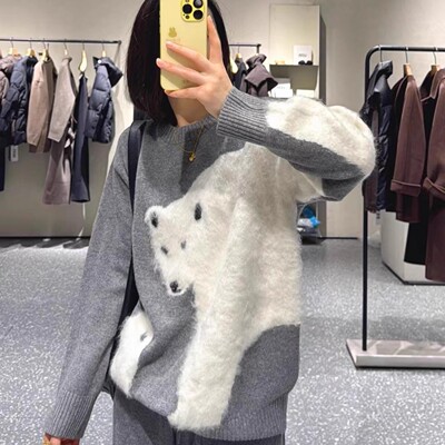 MO家正品代购国内2025冬季新款毛绒毛衣女圆领厚针织衫MBE4SWT075