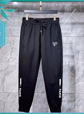 TT23春夏新款男士温州欧版修身小束脚潮流刺绣印花黑色运动休闲裤