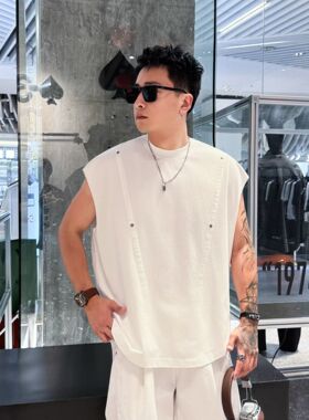 T26夏季新款男士温州欧版宽松潮流刺绣舒适透气圆领无袖背心T恤