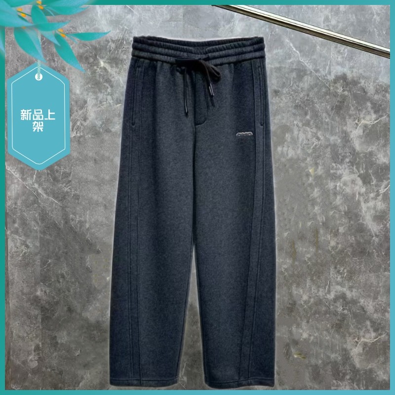 T25冬季新款男士温州欧版直筒刺绣条纹保暖加厚加绒长运动休闲裤
