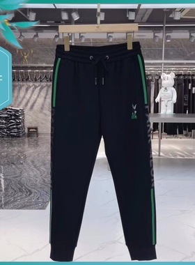 TT22秋季新款男士温州欧版修身小束脚潮流刺绣条纹黑色运动休闲裤