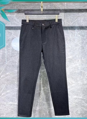 TT22秋季新款男士温州欧版修身小直脚刺绣简约纯灰色九分休闲西裤