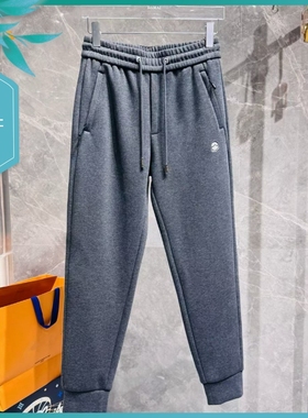 T25冬季新款男士温州欧版修身小束脚刺绣保暖加厚加绒运动休闲裤