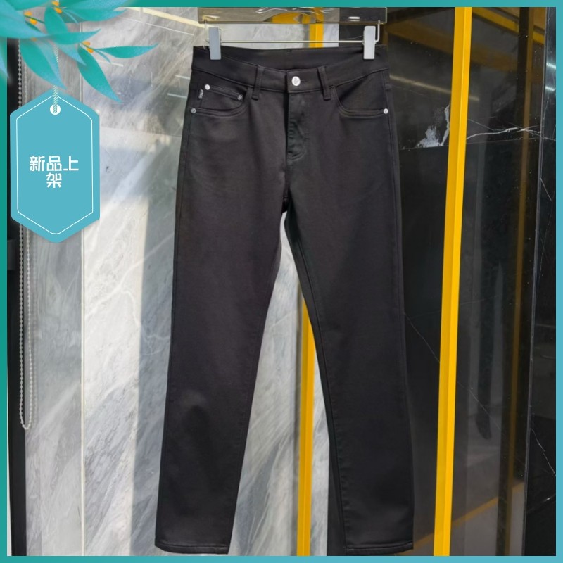 T25冬季新款男士温州欧版修身小脚刺绣保暖加厚磨毛黑色长牛仔裤