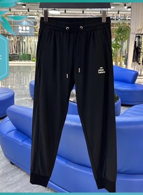 T24夏季新款男士温州欧版修身小束脚潮流刺绣印花黑色运动休闲裤