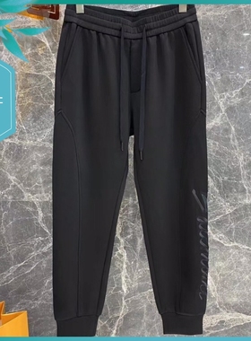 T23秋季新款男士温州欧版修身小束脚潮流刺绣简约黑色运动休闲裤