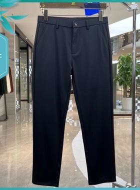 T24春夏新款男士温州欧版修身小脚潮流刺绣简约纯黑色长休闲西裤