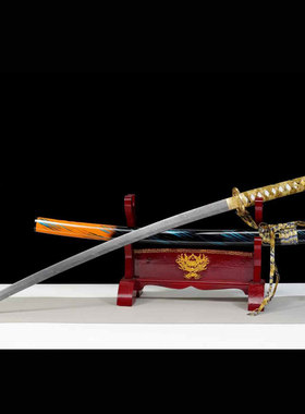 龙泉市宝剑武士刃太刀一体龙骨大马士革花纹钢铜装具未开刃