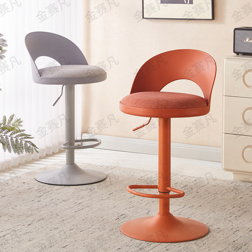 现代简约升降旋转布艺金属吧台椅