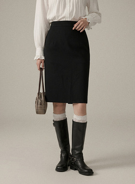 【米兰达直筒裙 巨好搭2色】歌铭冬季后开衩毛呢包臀半身裙