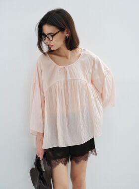 [共线]COLNE春季新款透气抗皱天丝大量感缩褶伞摆亲肤衬衣