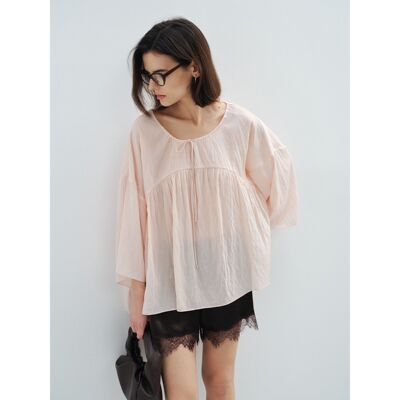 [共线]COLNE春季新款透气抗皱天丝大量感缩褶伞摆亲肤衬衣