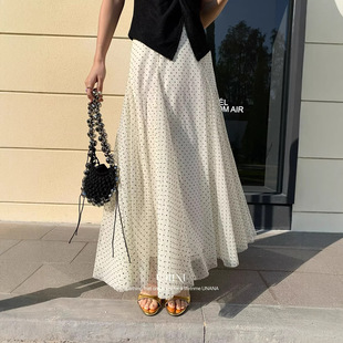 唯美网纱波点垂坠质感显瘦松紧腰半身裙 MINI十三行新品