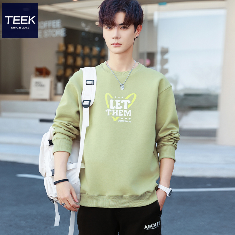 TEEK秋季帅气小清新绿色男生卫衣 青少年学生爱心英文春秋长袖T恤