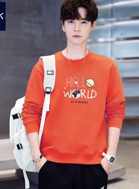 TEEK2026新款春装 橙色青少年感卡通风学生卫衣男春季纯棉长袖T恤