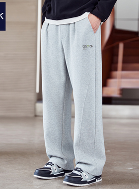 TEEK休闲运动男灰色直筒裤秋季高中生跑步痞帅高街阔腿潮流长裤子