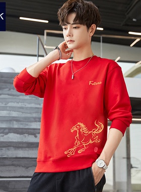 新年战袍丨2026红色男装中国卫衣过年本命年马年本历年加绒上衣服