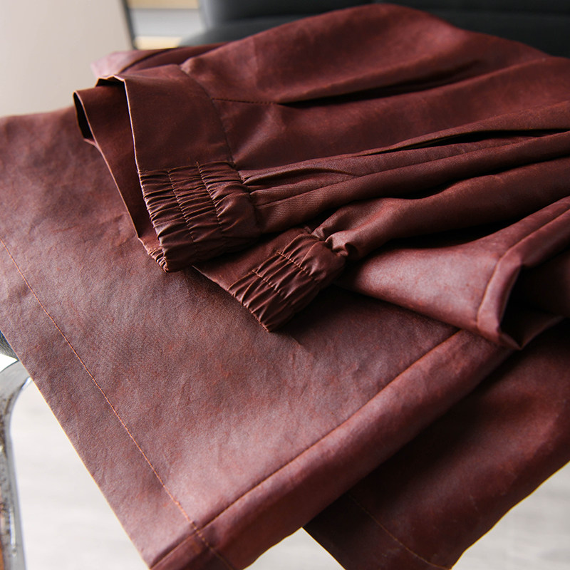 植物染色正宗真丝红云纱龟纹松紧腰休闲阔腿裤莨绸夏季凉爽真丝裤