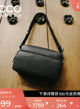 ECCO爱步单肩包 黑色真皮包包方包手提包通勤 相机包9107759