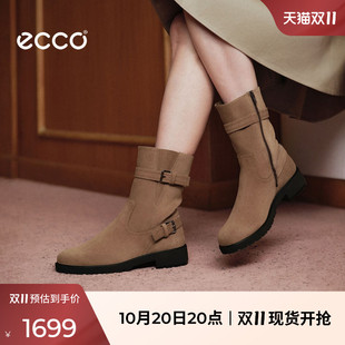 ECCO爱步女鞋 秋冬新款通勤骑士靴西部带扣靴子 都市维也纳231383