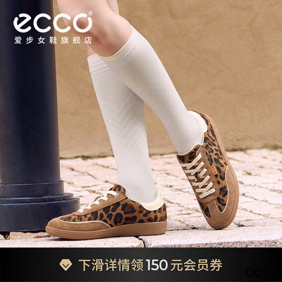 ECCO爱步休闲鞋女 2026新款复古豹纹德训鞋阿甘鞋板鞋 柔酷235823