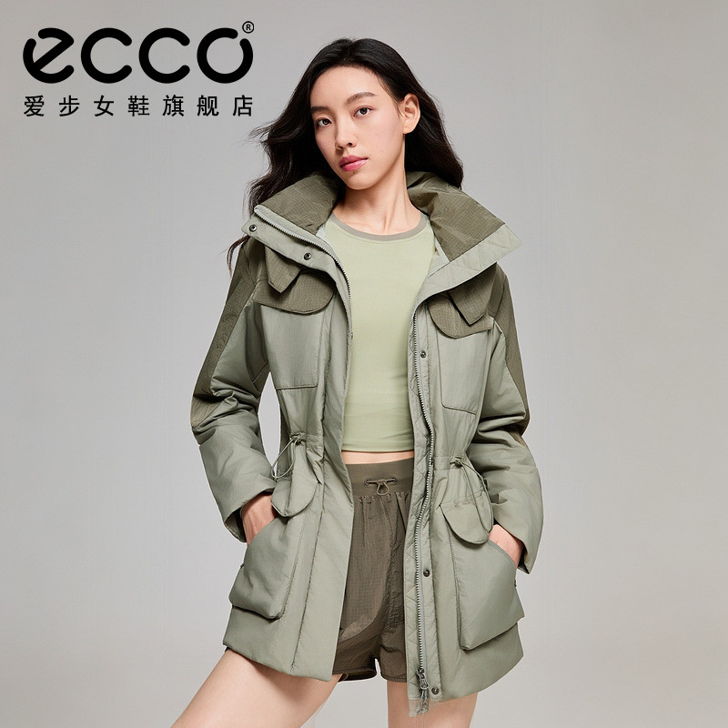 ECCO x NRL联名 新款保暖修身棉服女冬季加厚外套中长款EN253J031