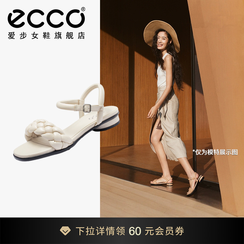ECCO爱步女鞋凉鞋 2025春夏新款粗跟编织一字带凉鞋 雕塑2