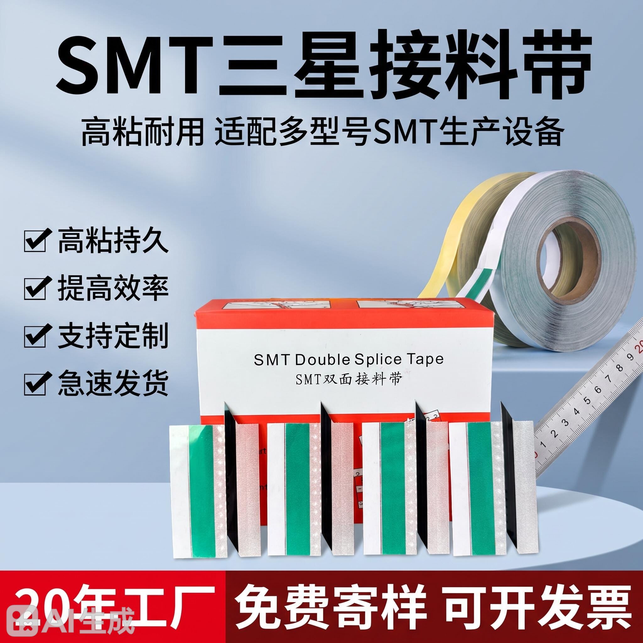 SMT三星接料带电子厂车间贴片机专用胶带强力高粘不残胶接料胶带