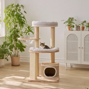 实木猫爬架猫窝猫树一体大猫专用不占地布偶缅因太空舱窝垫可拆洗