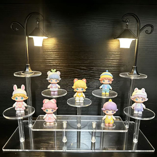 盲盒收纳展示架亚克力透明分层置物架带灯泡泡玛特手办摆件可定制