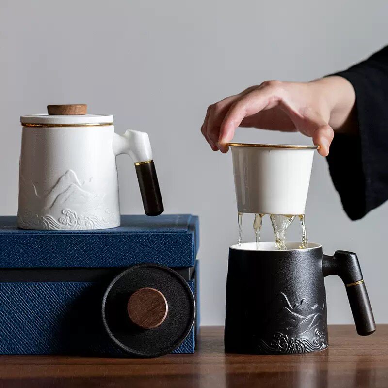 茶杯茶水分离带盖过滤办公陶瓷家用泡茶水杯杯子大容量马克杯定制